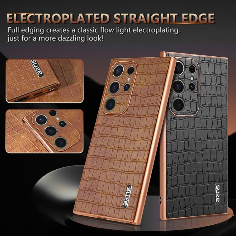 For Samsung Galaxy S24 Ultra 5G AZNS Electroplated Frame Crocodile Texture Full Coverage Phone Case(Black)