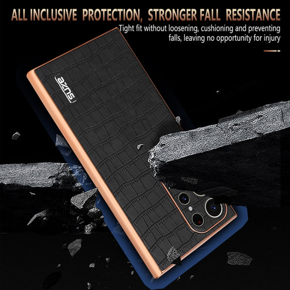 For Samsung Galaxy S24 Ultra 5G AZNS Electroplated Frame Crocodile Texture Full Coverage Phone Case(Black)
