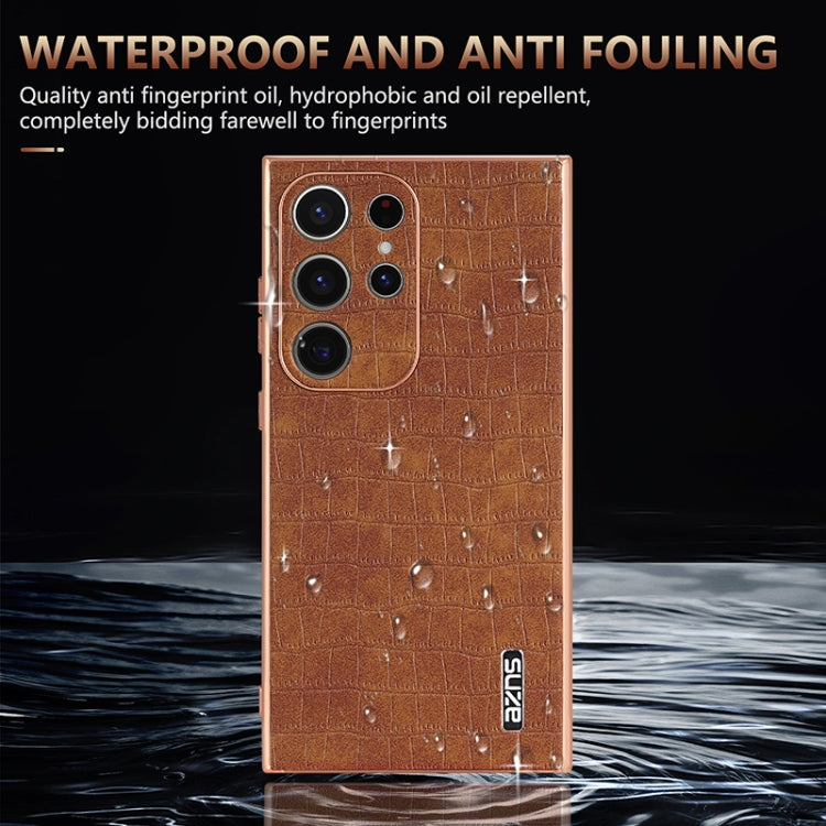 For Samsung Galaxy S24 Ultra 5G AZNS Electroplated Frame Crocodile Texture Full Coverage Phone Case(Black)