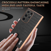 For Samsung Galaxy S24 Ultra 5G AZNS Electroplated Frame Crocodile Texture Full Coverage Phone Case(Black)