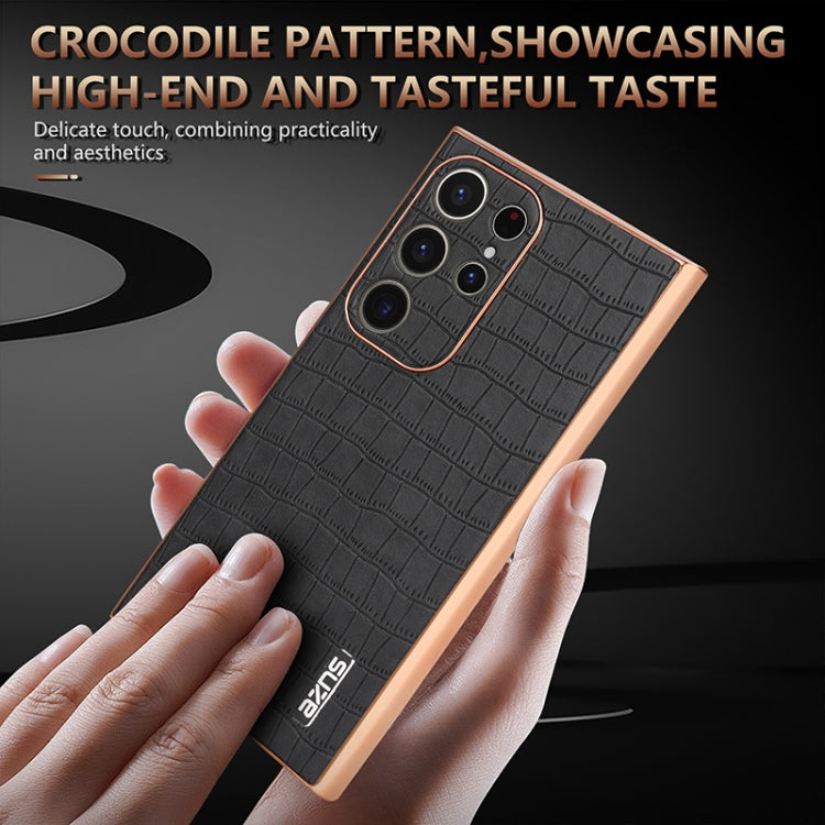 For Samsung Galaxy S24 Ultra 5G AZNS Electroplated Frame Crocodile Texture Full Coverage Phone Case(Black)