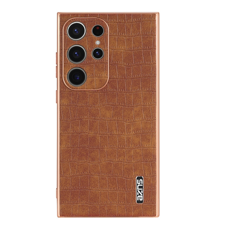 For Samsung Galaxy S24 Ultra 5G AZNS Electroplated Frame Crocodile Texture Full Coverage Phone Case(Brown)