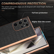 For Samsung Galaxy S24 Ultra 5G AZNS Electroplated Frame Crocodile Texture Full Coverage Phone Case(Brown)