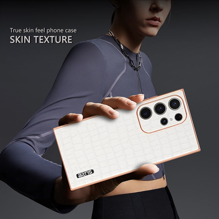 For Samsung Galaxy S24 Ultra 5G AZNS Electroplated Frame Crocodile Texture Full Coverage Phone Case(Brown)