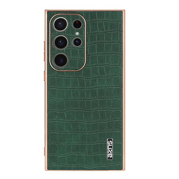 For Samsung Galaxy S24 Ultra 5G AZNS Electroplated Frame Crocodile Texture Full Coverage Phone Case(Green)