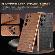 For Samsung Galaxy S24 Ultra 5G AZNS Electroplated Frame Crocodile Texture Full Coverage Phone Case(Blue)