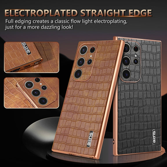 For Samsung Galaxy S24 Ultra 5G AZNS Electroplated Frame Crocodile Texture Full Coverage Phone Case(Blue)