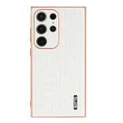 For Samsung Galaxy S24 Ultra 5G AZNS Electroplated Frame Crocodile Texture Full Coverage Phone Case(White)