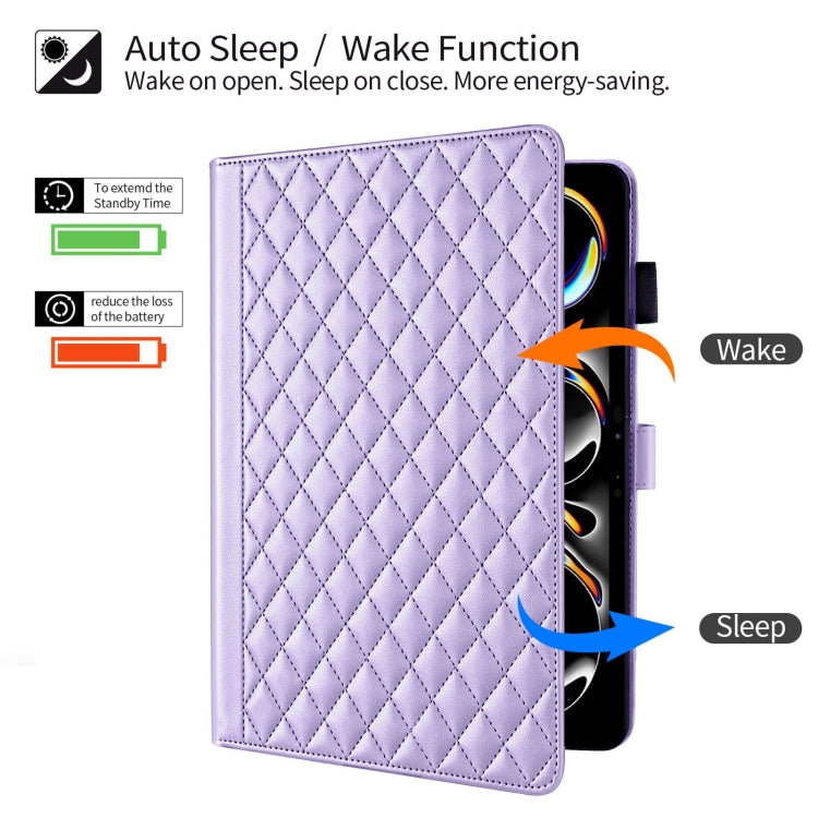 For iPad Pro 13 2024 Rhombus Lattice Leather Smart Tablet Case(Purple)