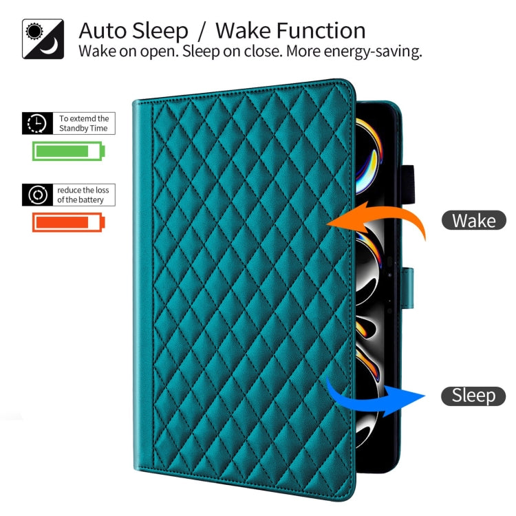 For iPad Pro 13 2024 Rhombus Lattice Leather Smart Tablet Case(Dark Green)