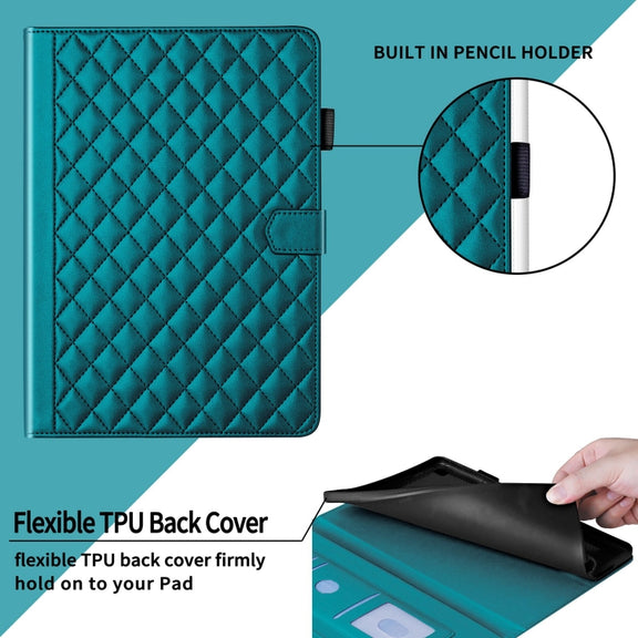 For iPad Pro 13 2024 Rhombus Lattice Leather Smart Tablet Case(Dark Green)
