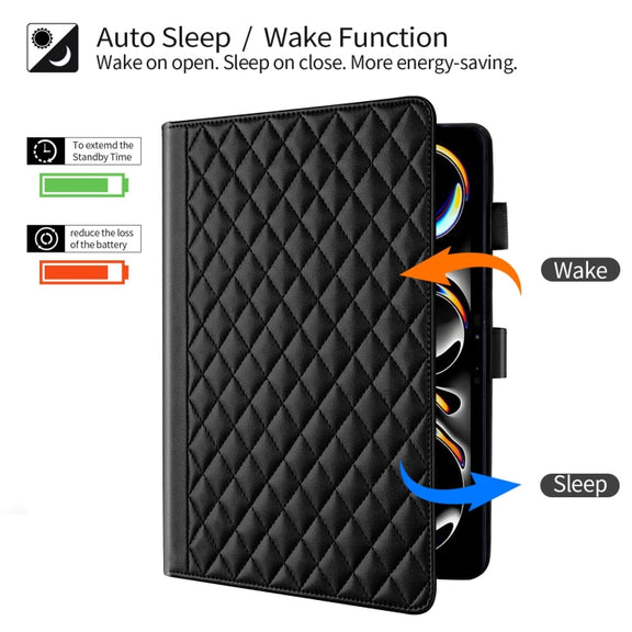 For iPad Pro 13 2024 Rhombus Lattice Leather Smart Tablet Case(Black)