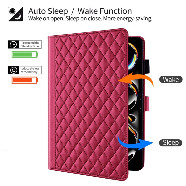 For iPad Pro 11 2024 Rhombus Lattice Leather Smart Tablet Case(Red)