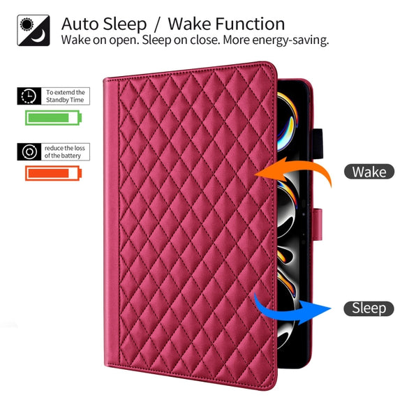 For iPad Pro 11 2024 Rhombus Lattice Leather Smart Tablet Case(Red)
