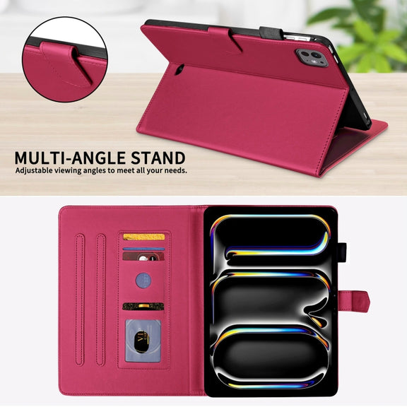 For iPad Pro 11 2024 Rhombus Lattice Leather Smart Tablet Case(Red)