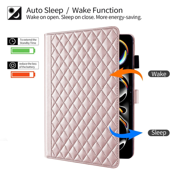 For iPad Pro 11 2024 Rhombus Lattice Leather Smart Tablet Case(Rose Gold)