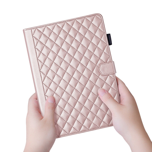 For iPad Pro 11 2024 Rhombus Lattice Leather Smart Tablet Case(Rose Gold)