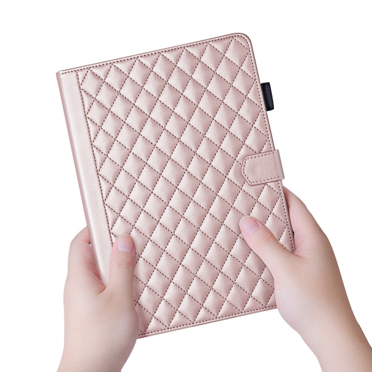 For iPad Pro 11 2024 Rhombus Lattice Leather Smart Tablet Case(Rose Gold)