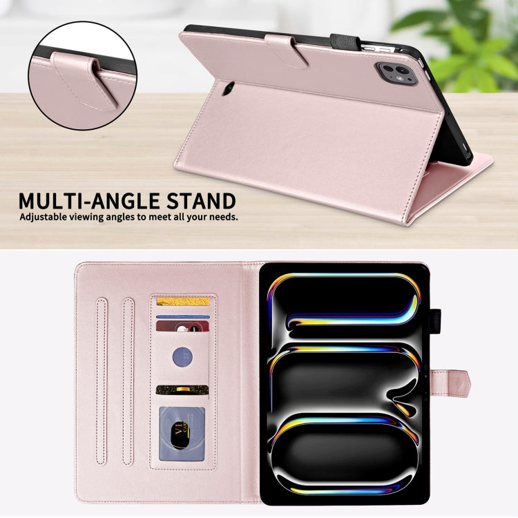 For iPad Pro 11 2024 Rhombus Lattice Leather Smart Tablet Case(Rose Gold)