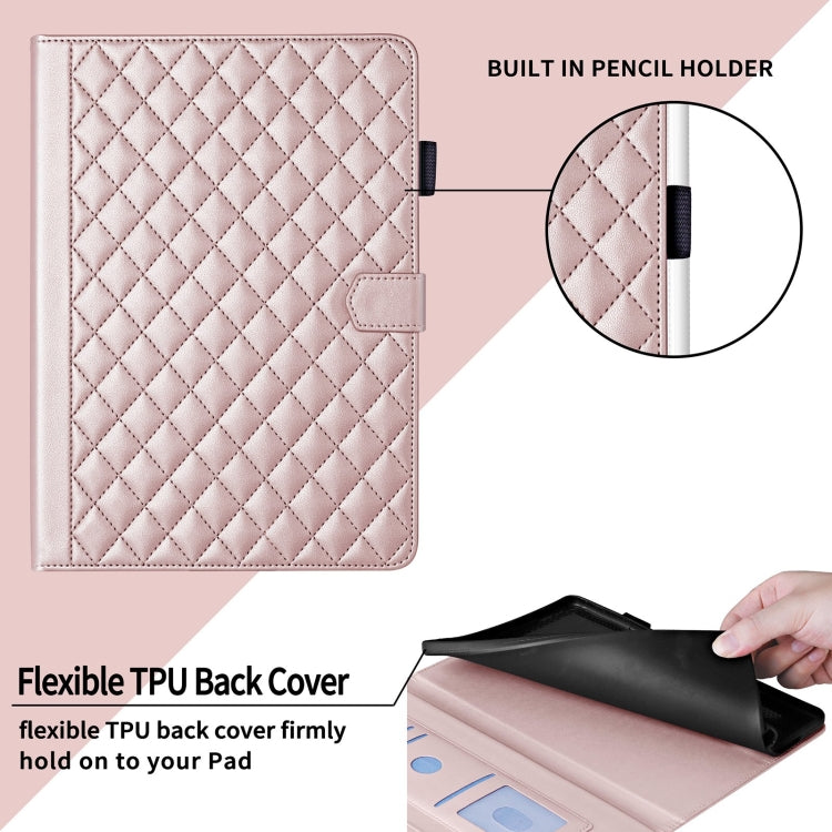 For iPad Pro 11 2024 Rhombus Lattice Leather Smart Tablet Case(Rose Gold)