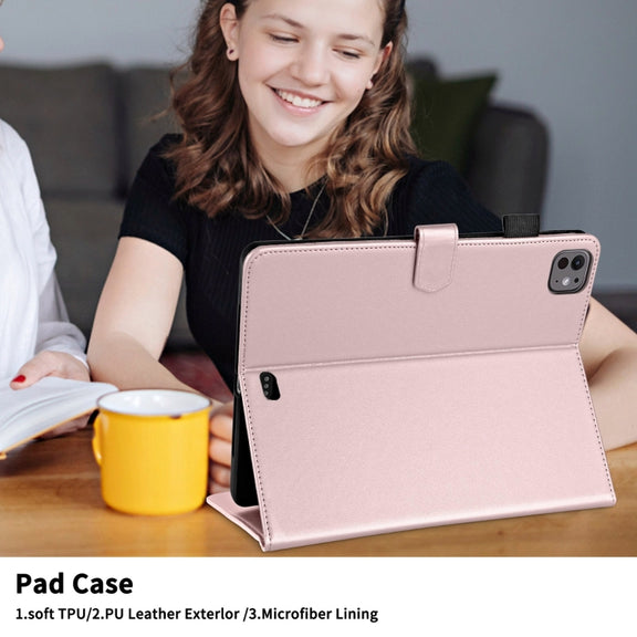 For iPad Pro 11 2024 Rhombus Lattice Leather Smart Tablet Case(Rose Gold)