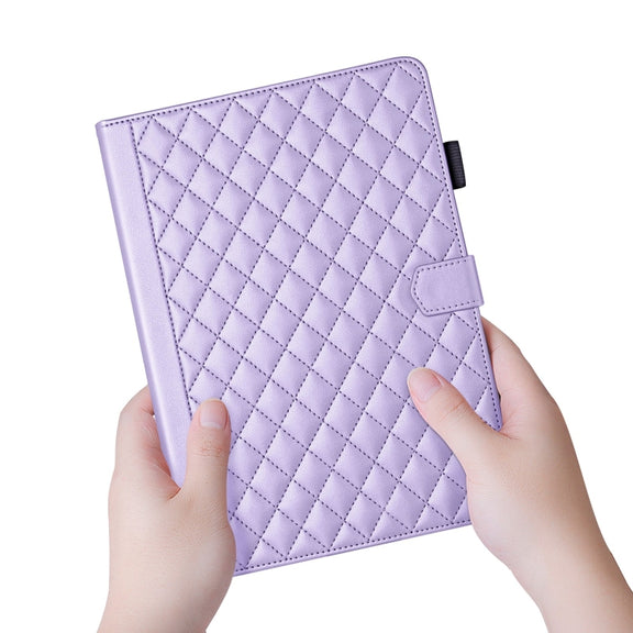 For iPad Pro 11 2024 Rhombus Lattice Leather Smart Tablet Case(Purple)