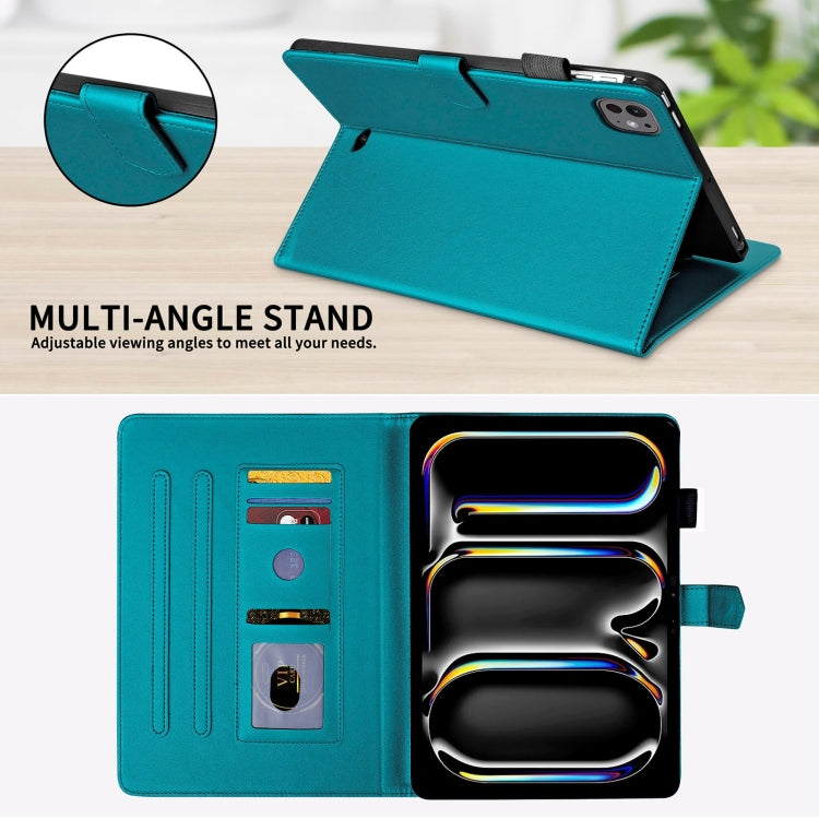 For iPad Pro 11 2024 Rhombus Lattice Leather Smart Tablet Case(Dark Green)