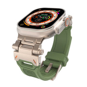 For Apple Watch SE 2023 44mm Stainless Steel Connector TPU Watch Band(Titanium Green)