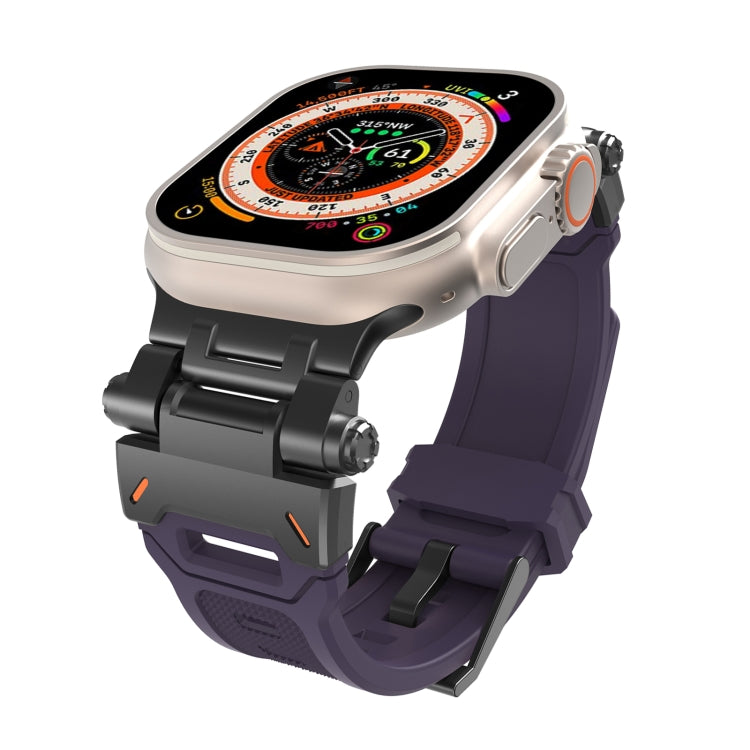For Apple Watch SE 44mm Stainless Steel Connector TPU Watch Band(Black Purple)