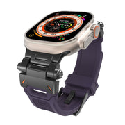 For Apple Watch SE 44mm Stainless Steel Connector TPU Watch Band(Black Purple)