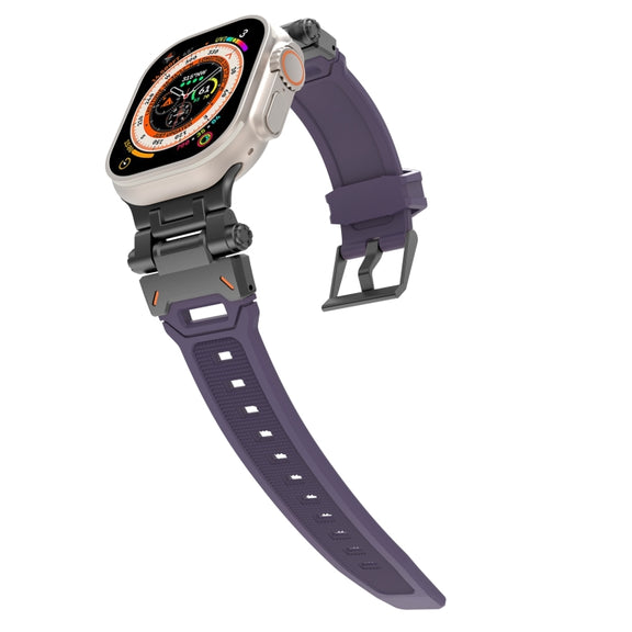 For Apple Watch SE 44mm Stainless Steel Connector TPU Watch Band(Black Purple)