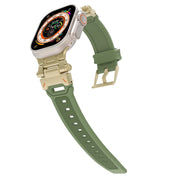 For Apple Watch SE 44mm Stainless Steel Connector TPU Watch Band(Gold Green)