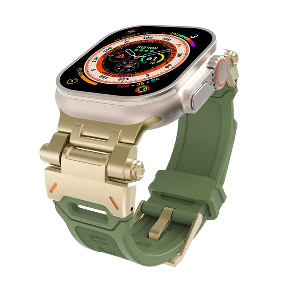 For Apple Watch SE 44mm Stainless Steel Connector TPU Watch Band(Gold Green)