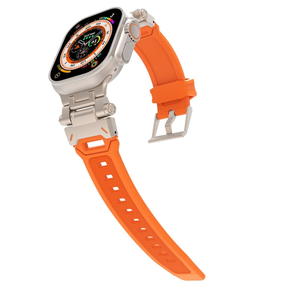 For Apple Watch SE 44mm Stainless Steel Connector TPU Watch Band(Titanium Orange)