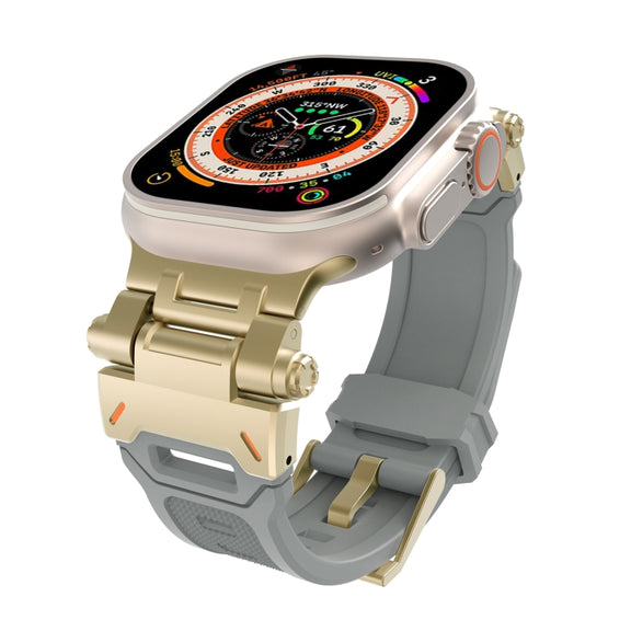 For Apple Watch Series 4 44mm Stainless Steel Connector TPU Watch Band(Gold Grey)