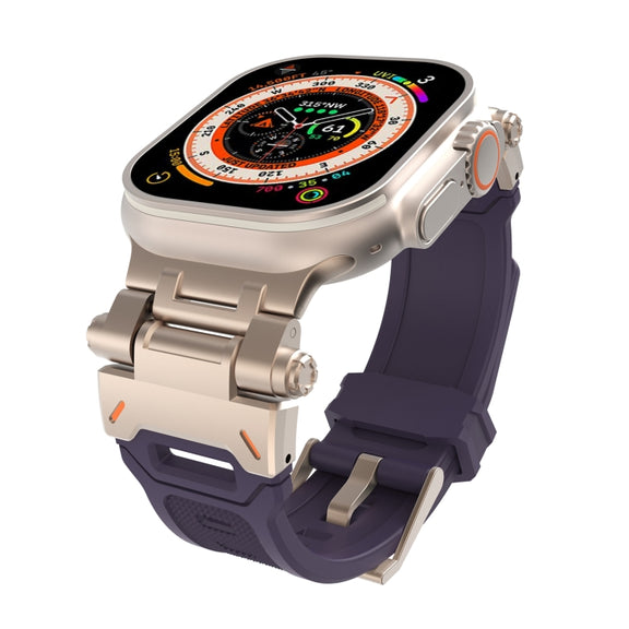For Apple Watch Series 2 42mm Stainless Steel Connector TPU Watch Band(Titanium Purple)