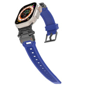 For Apple Watch 42mm Stainless Steel Connector TPU Watch Band(Black Blue)
