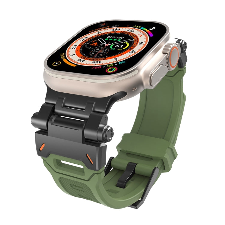 For Apple Watch 42mm Stainless Steel Connector TPU Watch Band(Black Green)