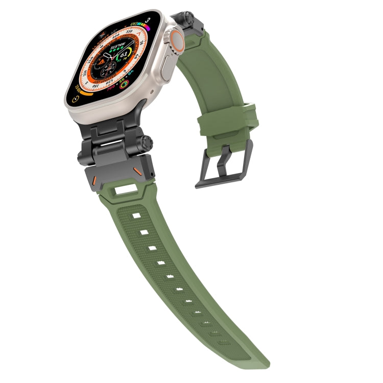 For Apple Watch 42mm Stainless Steel Connector TPU Watch Band(Black Green)