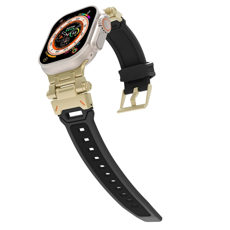 For Apple Watch 42mm Stainless Steel Connector TPU Watch Band(Gold Black)