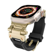 For Apple Watch 42mm Stainless Steel Connector TPU Watch Band(Gold Black)