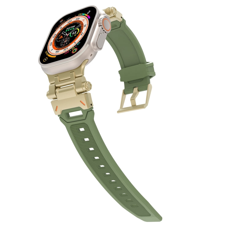 For Apple Watch 42mm Stainless Steel Connector TPU Watch Band(Gold Green)
