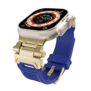For Apple Watch 42mm Stainless Steel Connector TPU Watch Band(Gold Blue)