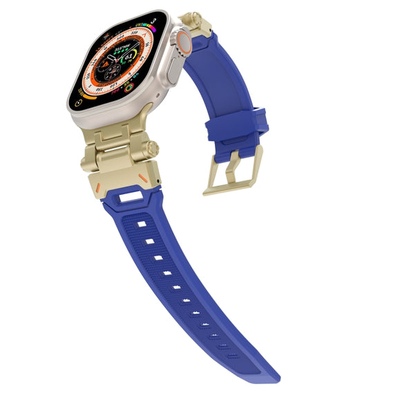 For Apple Watch 42mm Stainless Steel Connector TPU Watch Band(Gold Blue)