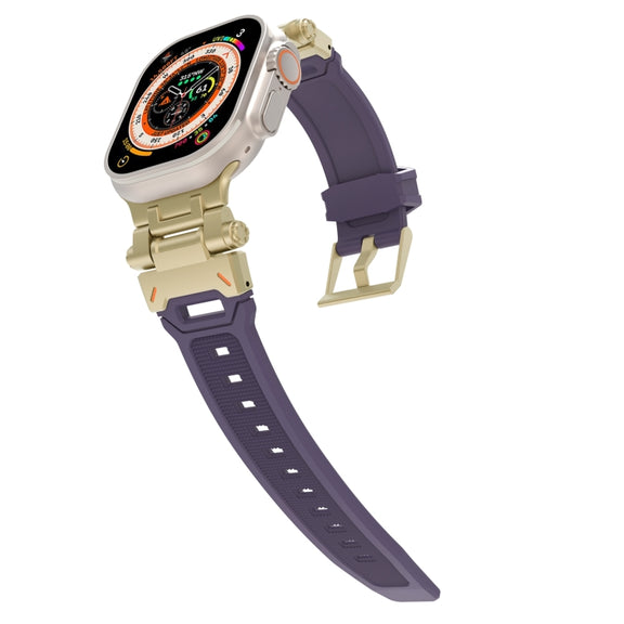 For Apple Watch 42mm Stainless Steel Connector TPU Watch Band(Gold Purple)