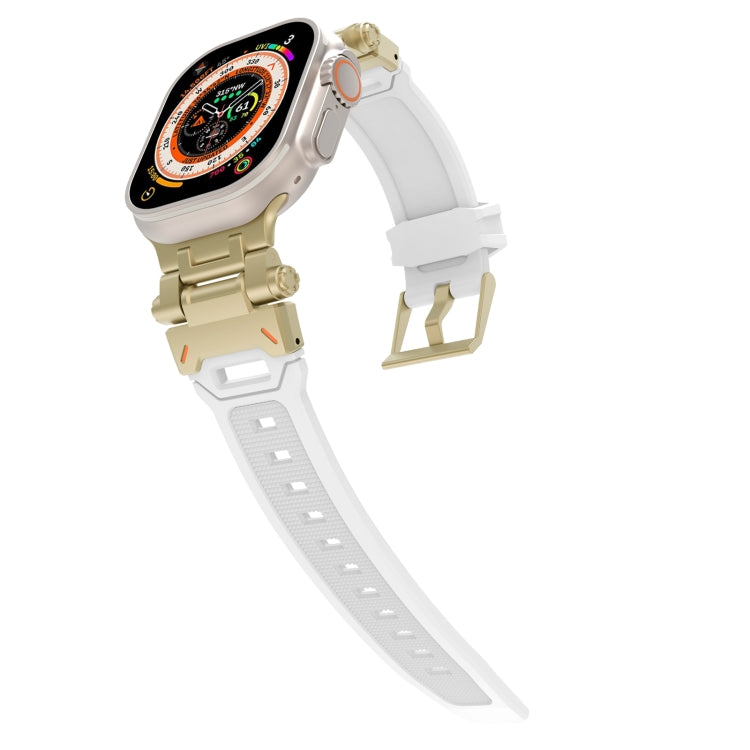 For Apple Watch 42mm Stainless Steel Connector TPU Watch Band(Gold White)