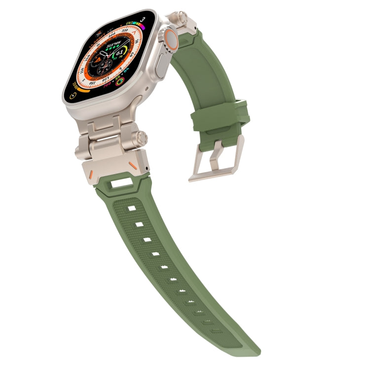 For Apple Watch 42mm Stainless Steel Connector TPU Watch Band(Titanium Green)