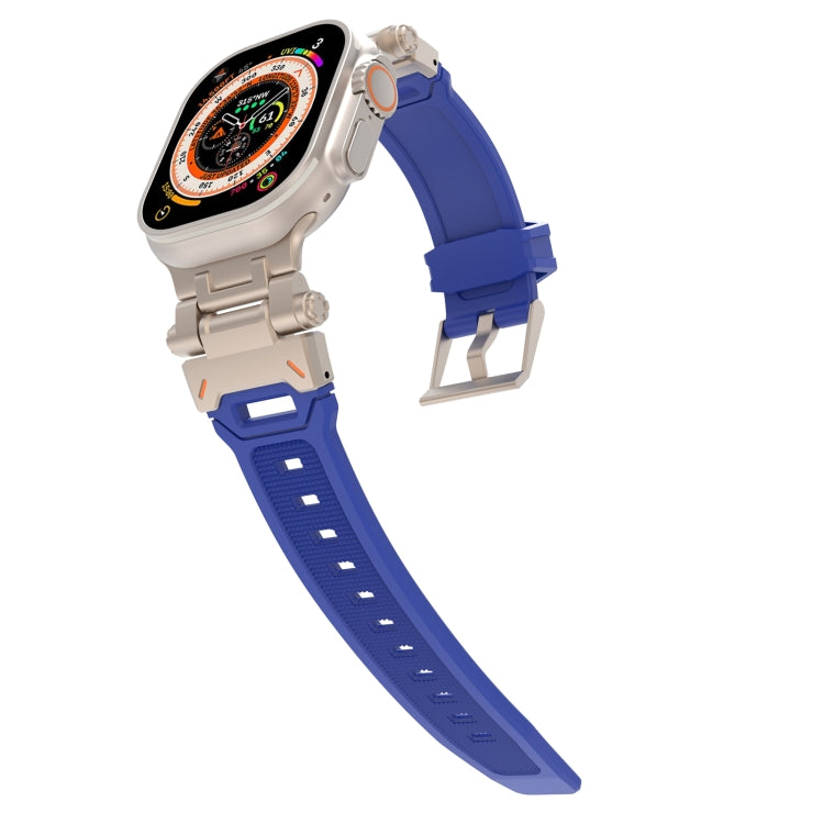 For Apple Watch 42mm Stainless Steel Connector TPU Watch Band(Titanium Blue)