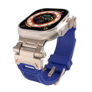 For Apple Watch 42mm Stainless Steel Connector TPU Watch Band(Titanium Blue)