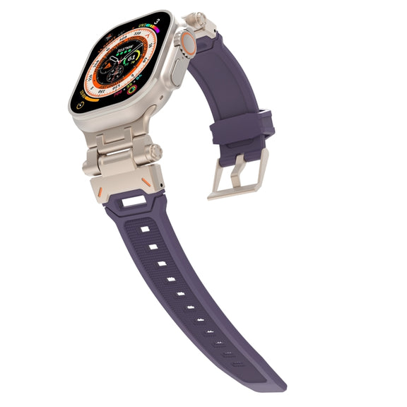 For Apple Watch 42mm Stainless Steel Connector TPU Watch Band(Titanium Purple)